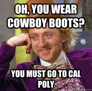Oh, You Wear Cowboy Boots? You must go to Cal Poly  Condescending Wonka