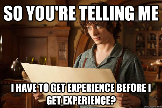 So you're telling me I have to get experience before i get experience? - So you're telling me I have to get experience before i get experience?  Annoyed Frodo