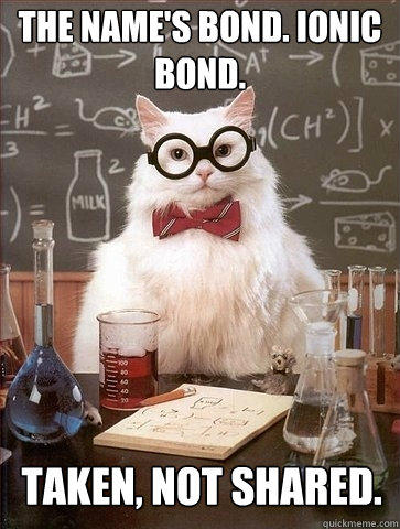 The name's Bond. Ionic Bond. Taken, not shared. - The name's Bond. Ionic Bond. Taken, not shared.  Chemistry Cat