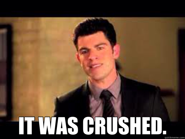  IT WAS CRUSHED.  Schmidt