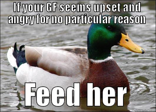IF YOUR GF SEEMS UPSET AND ANGRY FOR NO PARTICULAR REASON FEED HER Actual Advice Mallard