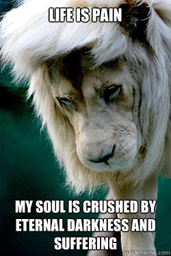 life is pain My soul is crushed by eternal darkness and suffering  - life is pain My soul is crushed by eternal darkness and suffering   Emo Lion