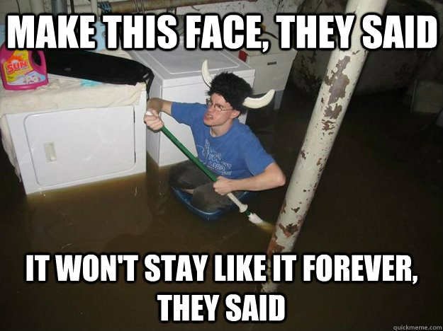 Make this face, they said It won't stay like it forever, they said  Do the laundry they said