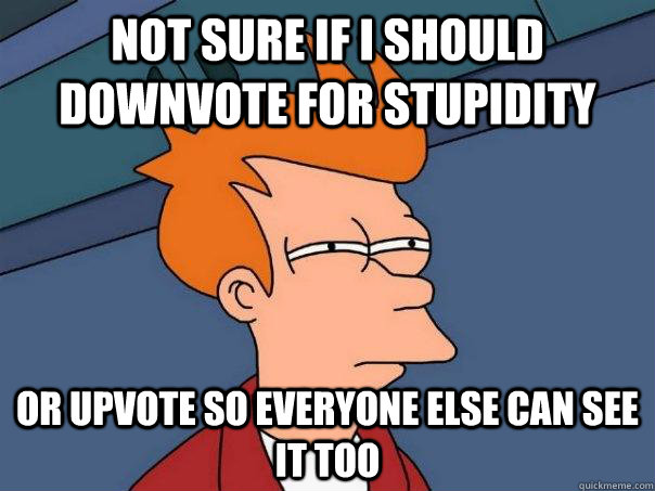 Not sure if i should downvote for stupidity Or upvote so everyone else can see it too  Futurama Fry