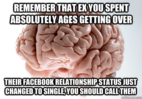 Remember that ex you spent absolutely ages getting over Their Facebook relationship status just changed to single, you should call them  Scumbag Brain