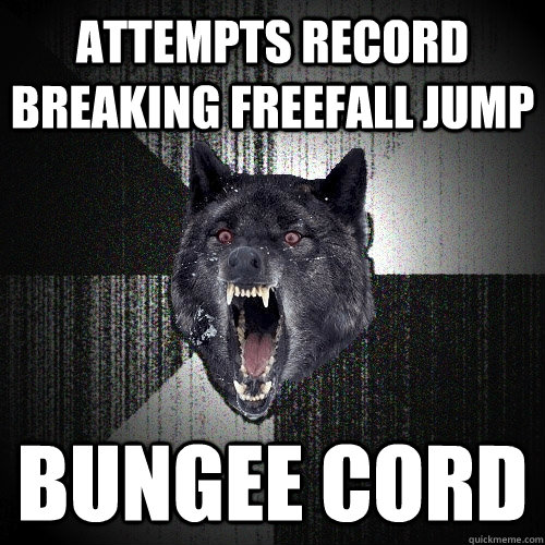 Attempts record breaking freefall jump Bungee cord  Insanity Wolf