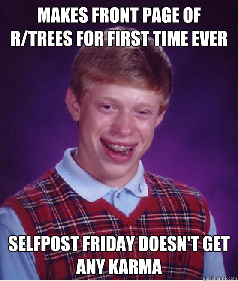Makes front page of r/trees for first time ever selfpost friday doesn't get any karma   Bad Luck Brian