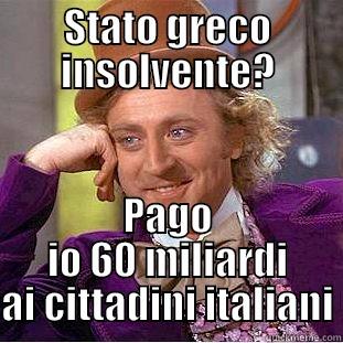 STATO GRECO INSOLVENTE? PAGO IO 60 MILIARDI AI CITTADINI ITALIANI Condescending Wonka
