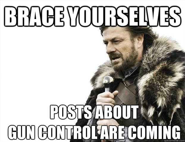 Brace yourselves Posts about 
gun control are coming  Brace Yourselves - Borimir