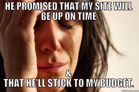 HE PROMISED THAT MY SITE WILL BE UP ON TIME & THAT HE'LL STICK TO MY BUDGET. First World Problems