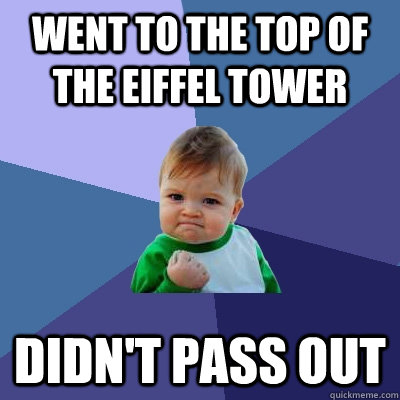 Went to the top of the Eiffel Tower Didn't pass out  Success Kid