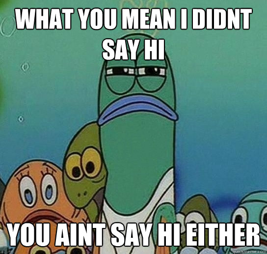 what you mean i didnt say hi You aint say hi either  Serious fish SpongeBob