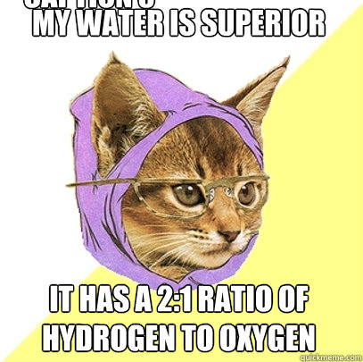My water is superior It has a 2:1 ratio of hydrogen to oxygen Caption 3 goes here  Hipster Kitty
