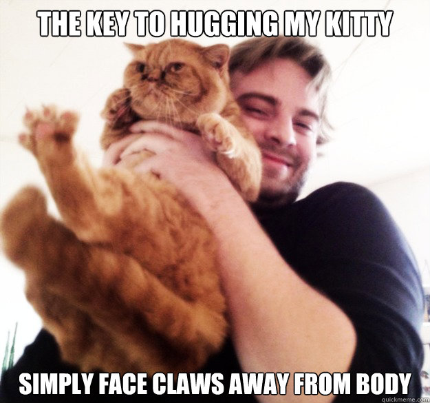 the key to hugging my Kitty simply face claws away from body - the key to hugging my Kitty simply face claws away from body  unreturned love for bitten