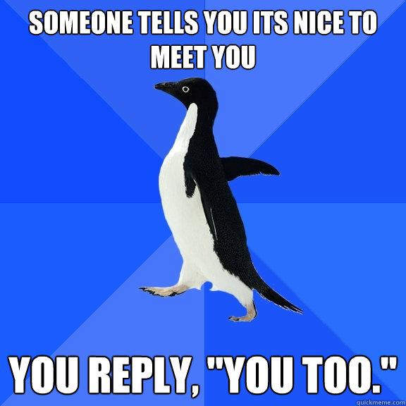 Someone tells you its nice to meet you you reply, 