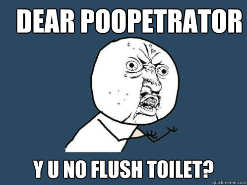 Dear Poopetrator y u no flush toilet?  Y U No