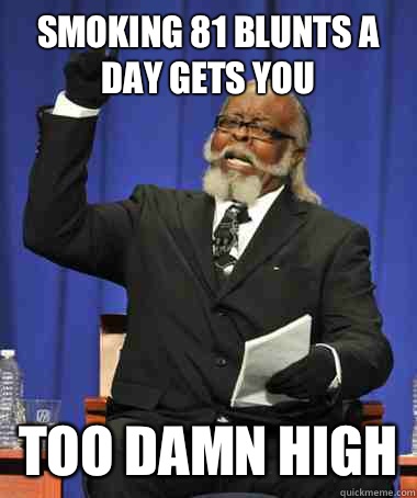 Smoking 81 blunts a day gets you Too damn high  The Rent Is Too Damn High