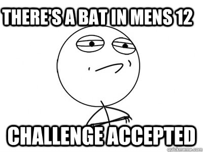There's a bat in mens 12 Challenge Accepted  Challenge Accepted