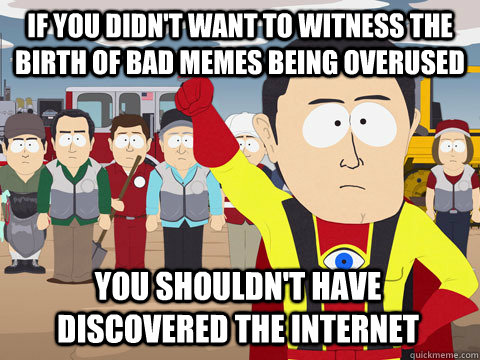 If you didn't want to witness the birth of bad memes being overused You shouldn't have discovered the internet  Captain Hindsight