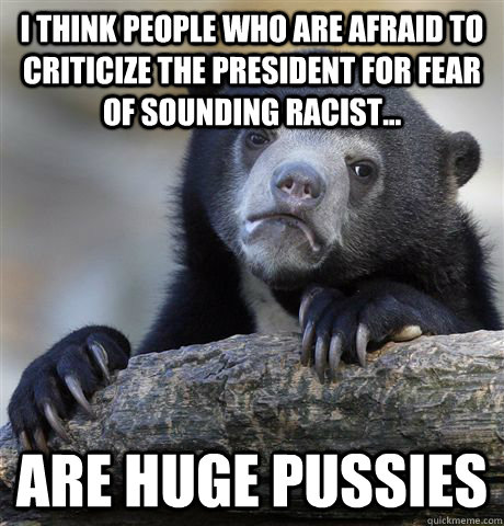 I think people who are afraid to criticize the president for fear of sounding racist... are huge pussies  Confession Bear