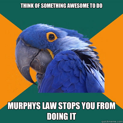 think of something awesome to do murphys law stops you from doing it  Paranoid Parrot