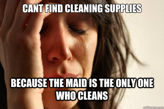 Cant find cleaning supplies Because the maid is the only one who cleans - Cant find cleaning supplies Because the maid is the only one who cleans  First World Problems