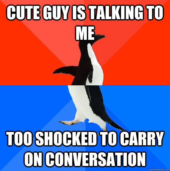 Cute guy is talking to me Too shocked to carry on conversation  Socially Awesome Awkward Penguin