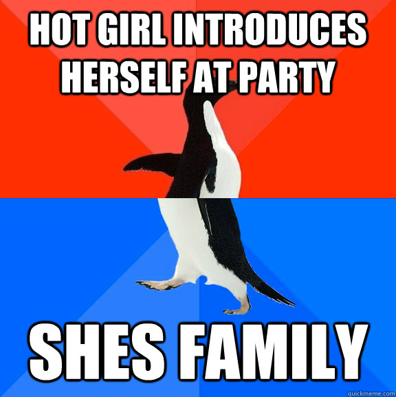 Hot girl introduces herself at party Shes family  Socially Awesome Awkward Penguin