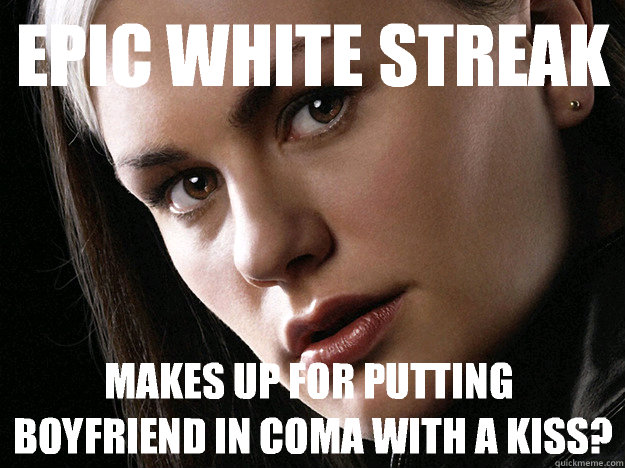 Epic white streak Makes up for putting boyfriend in coma with a kiss? - Epic white streak Makes up for putting boyfriend in coma with a kiss?  xmen rogue