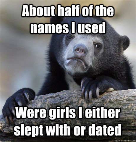 About half of the names I used  Were girls I either slept with or dated  Confession Bear