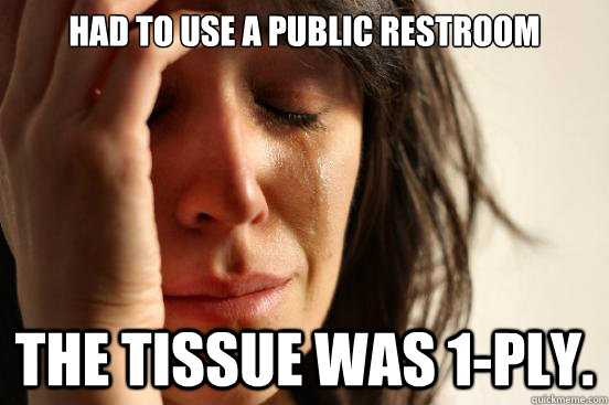 Had to use a public restroom The tissue was 1-ply.  First World Problems