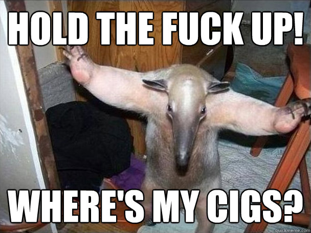 hold the fuck up! Where's my cigs?  I got this