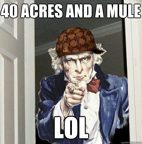 40 acres and a mule LOL  Scumbag Uncle Sam
