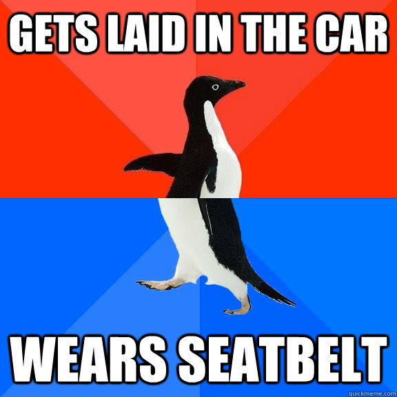 gets laid in the car wears seatbelt  Socially Awesome Awkward Penguin