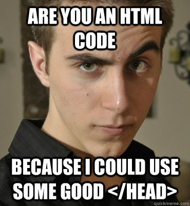 Are you an HTML code  because I could use some good </HEAD>  Seductive Nerd