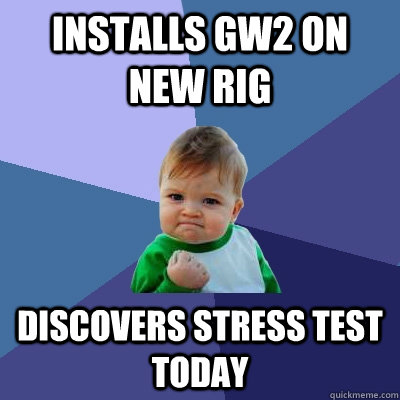 Installs GW2 on new rig Discovers stress test today  Success Kid