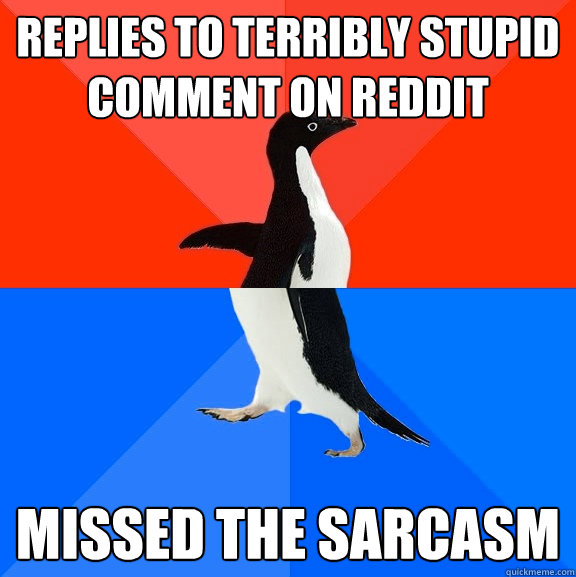 Replies to terribly stupid comment on reddit Missed the sarcasm  Socially Awesome Awkward Penguin
