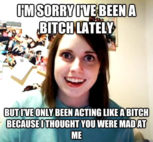 I'm sorry i've been a bitch lately but i've only been acting like a bitch because i thought you were mad at me  Overly Attached Girlfriend