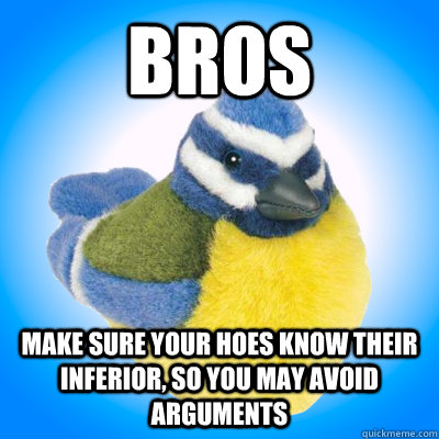 bros make sure your hoes know their inferior, so you may avoid arguments  Top Tip Tit