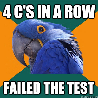 4 C's in a row failed the test  Paranoid Parrot