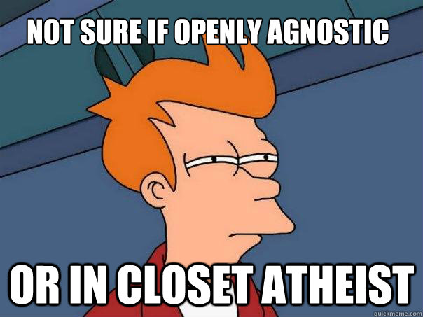 Not sure if openly Agnostic Or in closet Atheist  Futurama Fry