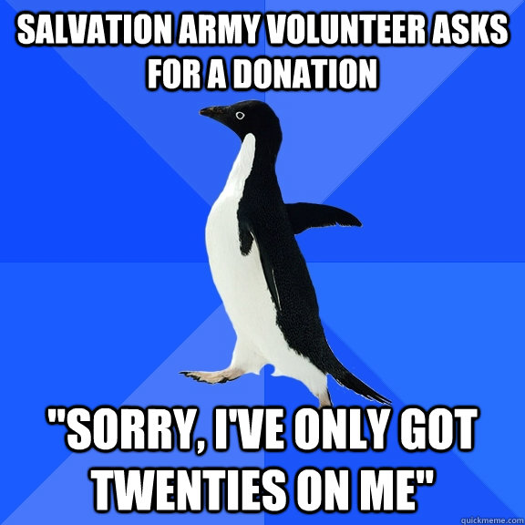 Salvation Army volunteer asks for a donation 