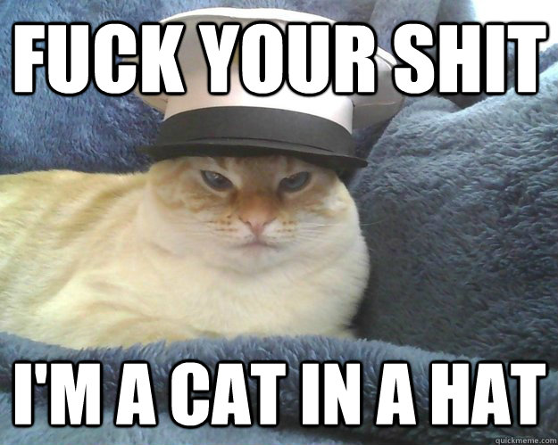 Fuck your shit I'm a cat in a hat  