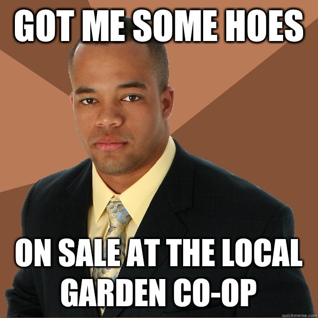 Got me some hoes On sale at the local garden co-op  Successful Black Man