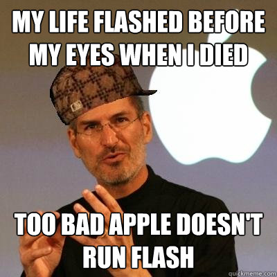 My life flashed before my eyes when i died too bad apple doesn't run flash  Scumbag Steve Jobs