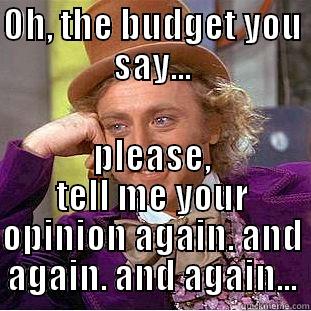 OH, THE BUDGET YOU SAY... PLEASE, TELL ME YOUR OPINION AGAIN. AND AGAIN. AND AGAIN... Creepy Wonka