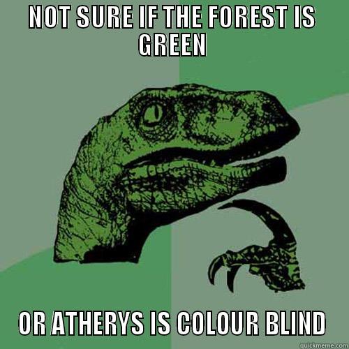 NOT SURE IF THE FOREST IS GREEN OR ATHERYS IS COLOUR BLIND Philosoraptor