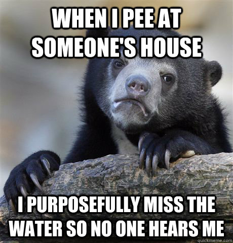 When I pee at someone's house I purposefully miss the water so no one hears me  Confession Bear
