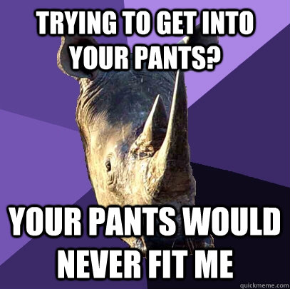 Trying to get into your pants? Your pants would never fit me  Sexually Oblivious Rhino