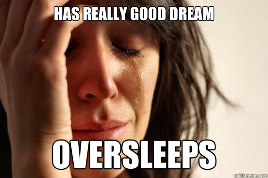 Has really good dream Oversleeps  First World Problems